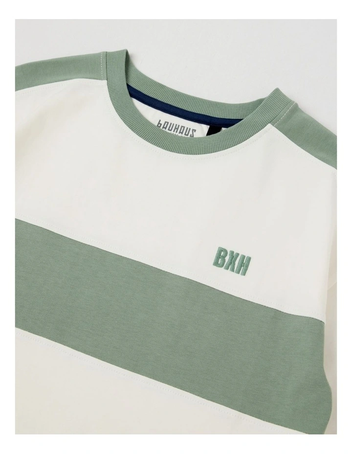Short Sleeve Splice Tee in White/Khaki image 2