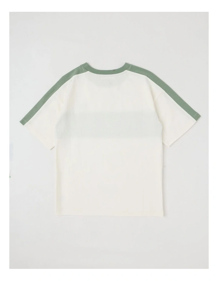 Short Sleeve Splice Tee in White/Khaki image 3