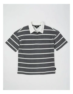 Relaxed Terry Polo in Charcoal/White Stripe