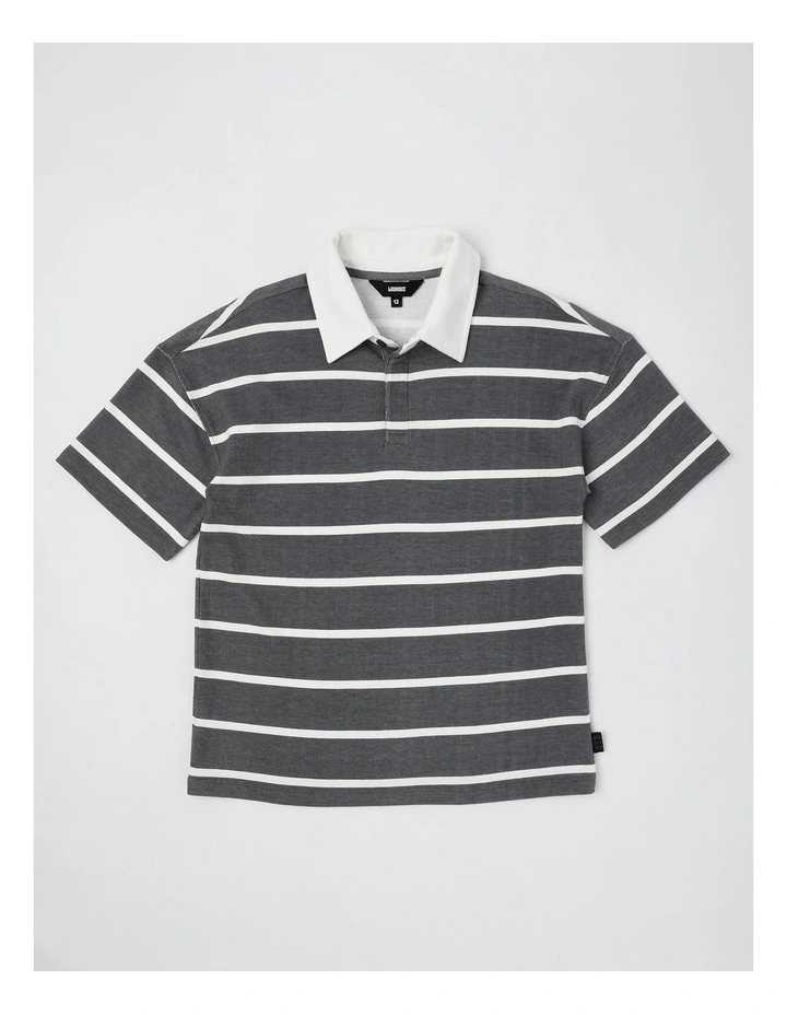Relaxed Terry Polo in Charcoal/White Stripe image 1