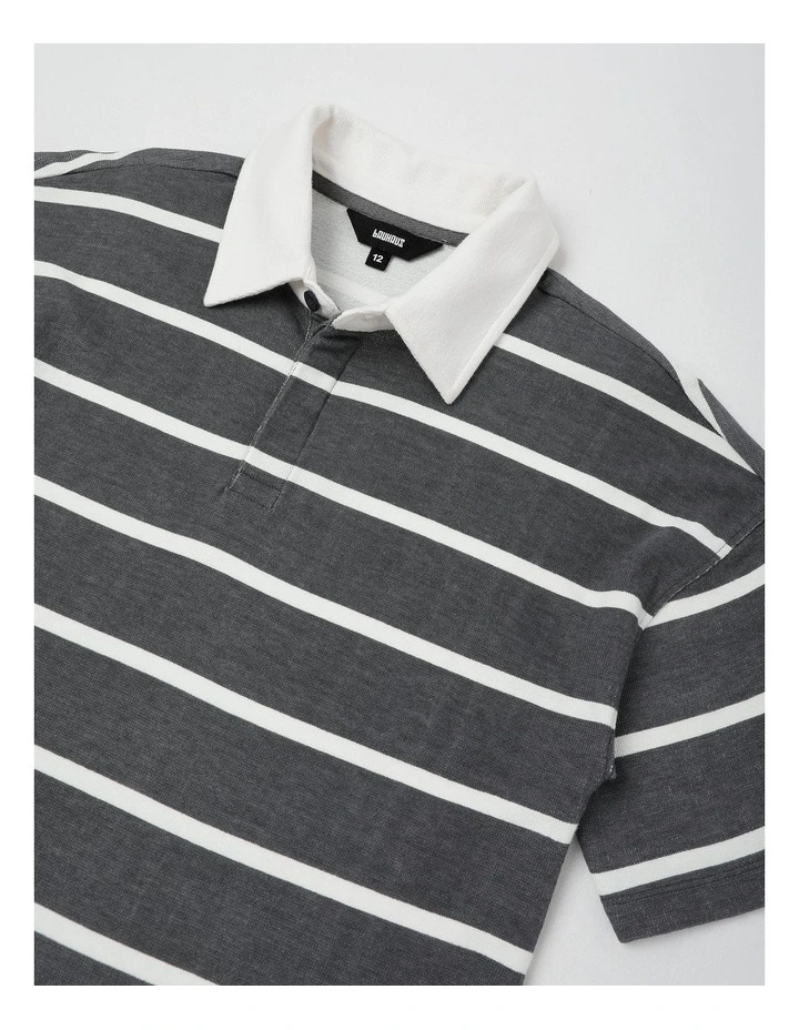Relaxed Terry Polo in Charcoal/White Stripe image 2