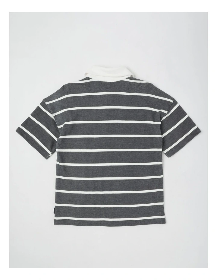 Relaxed Terry Polo in Charcoal/White Stripe image 3