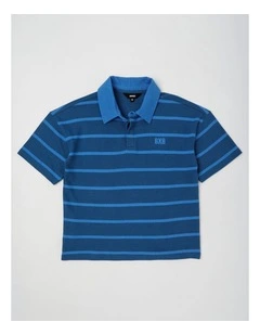 Relaxed Terry Polo in Navy/Blue Stripe