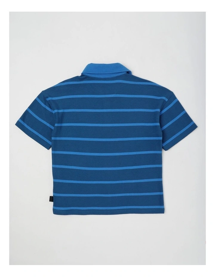 Relaxed Terry Polo in Navy/Blue Stripe image 3