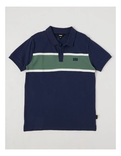 Short Sleeve Splice Polo Shirt in Navy/Khaki