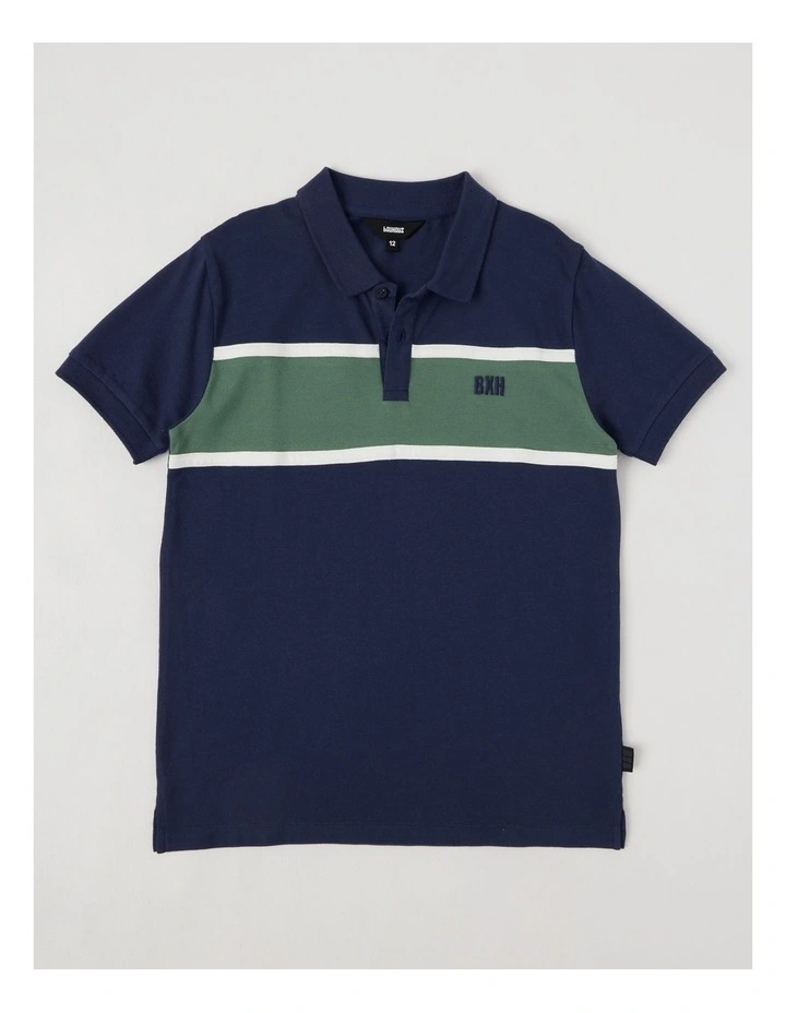 Short Sleeve Splice Polo Shirt in Navy/Khaki image 1