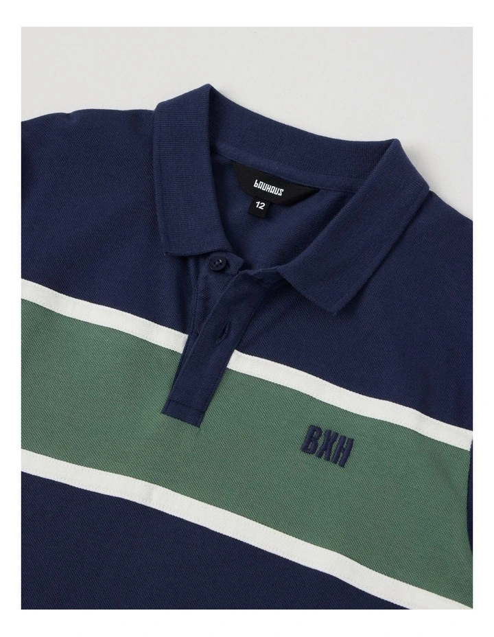 Short Sleeve Splice Polo Shirt in Navy/Khaki image 2