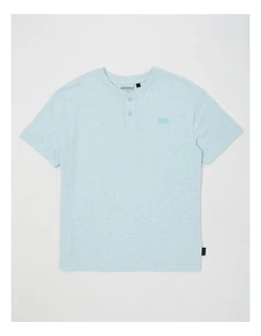Short Sleeve Henley Tee in Blue Marle