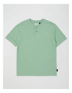 Short Sleeve Henley Tee in Khaki Marle