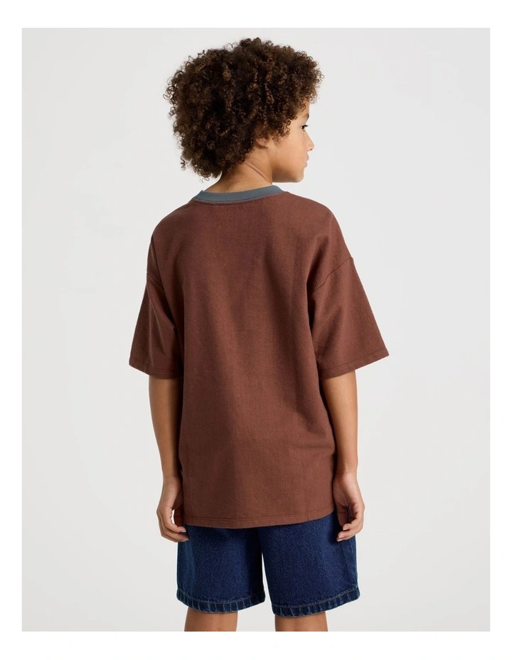 Short Sleeve Oversized Textured Tee With Pocket in Brown image 5