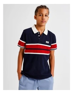 Splice Polo Shirt in Navy and Red