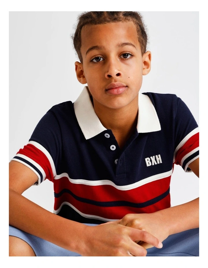 Splice Polo Shirt in Navy and Red image 2
