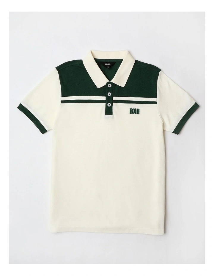 Splice Polo Shirt in Ecru and Green image 1