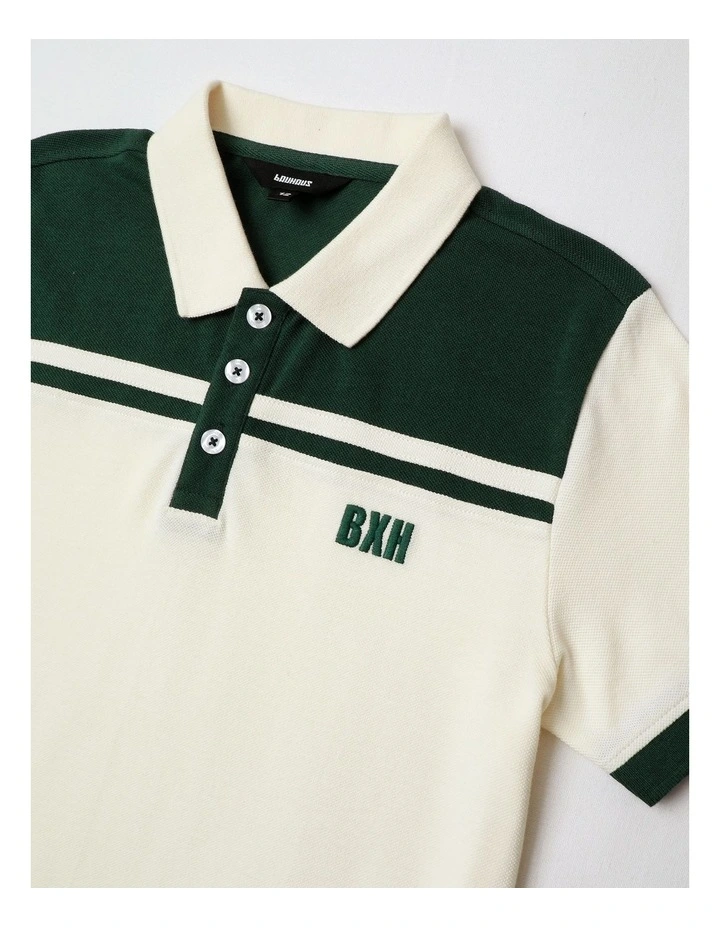 Splice Polo Shirt in Ecru and Green image 2