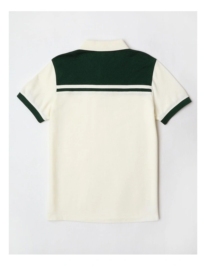 Splice Polo Shirt in Ecru and Green image 3
