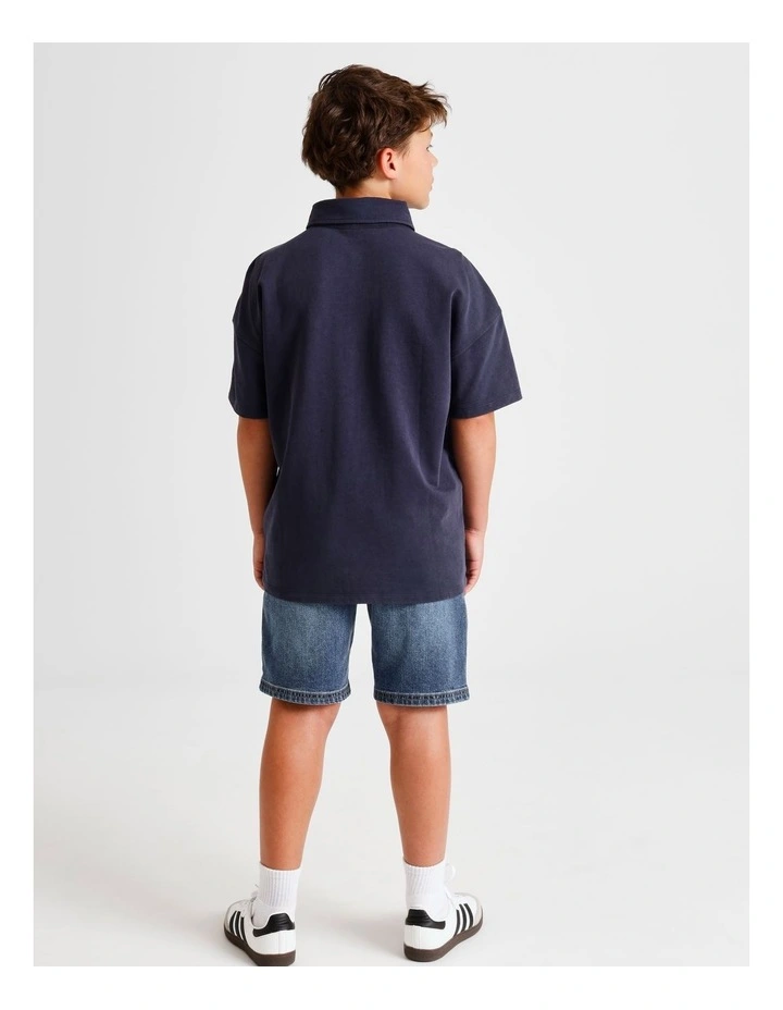 Relaxed Terry Polo in Navy image 5