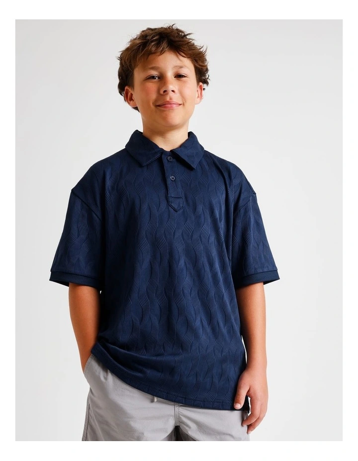 Jacquard Textured Polo in Blue image 3