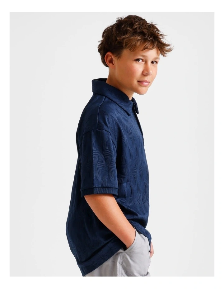 Jacquard Textured Polo in Blue image 4