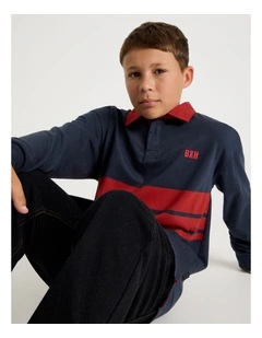 Long Sleeve Rugby Polo in Navy