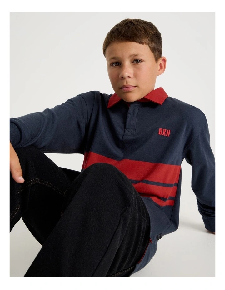 Long Sleeve Rugby Polo in Navy image 1