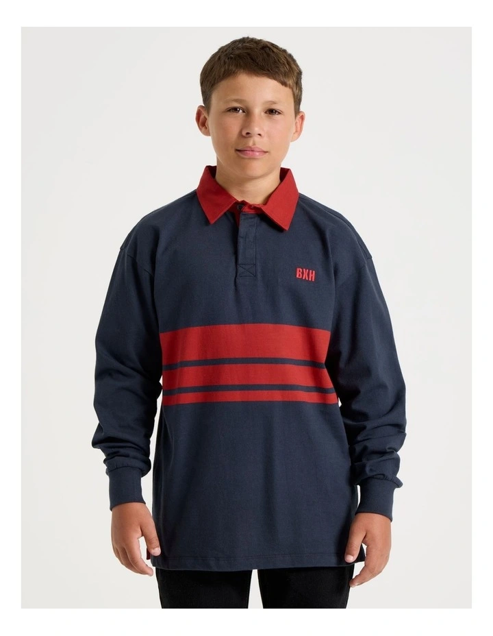 Long Sleeve Rugby Polo in Navy image 3