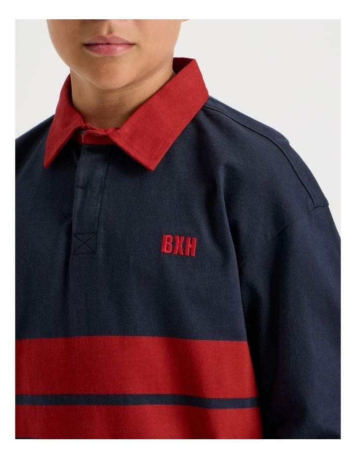 Long Sleeve Rugby Polo in Navy image 5