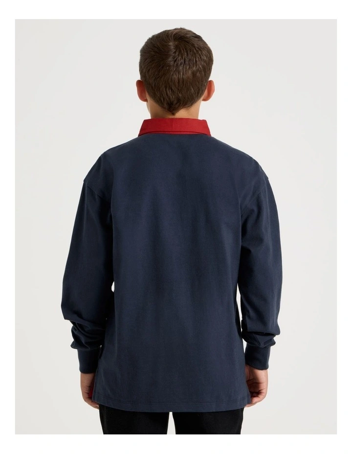 Long Sleeve Rugby Polo in Navy image 6