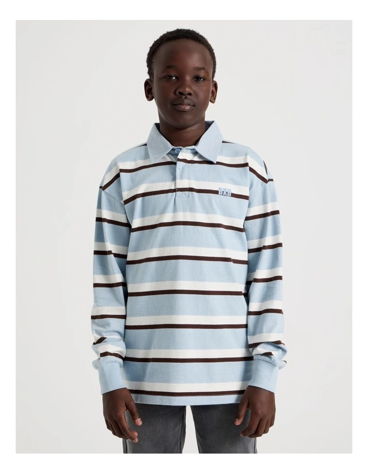 Long Sleeve Rugby Polo in Light Blue image 2