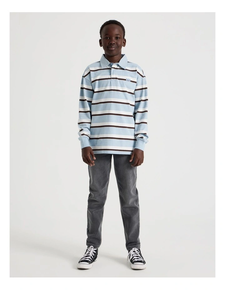 Long Sleeve Rugby Polo in Light Blue image 3