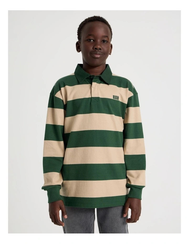 Long Sleeve Rugby Polo in Dark Green image 3