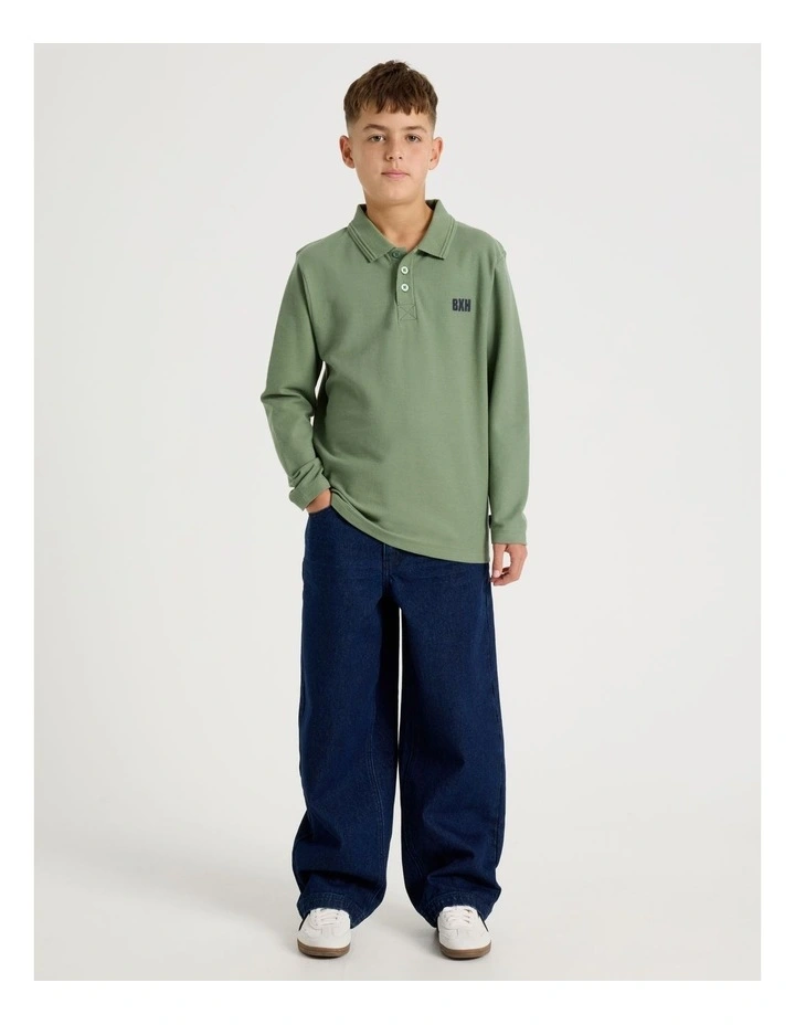 Long Sleeve Pique Polo in Khaki image 5