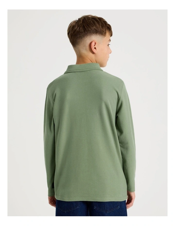 Long Sleeve Pique Polo in Khaki image 6