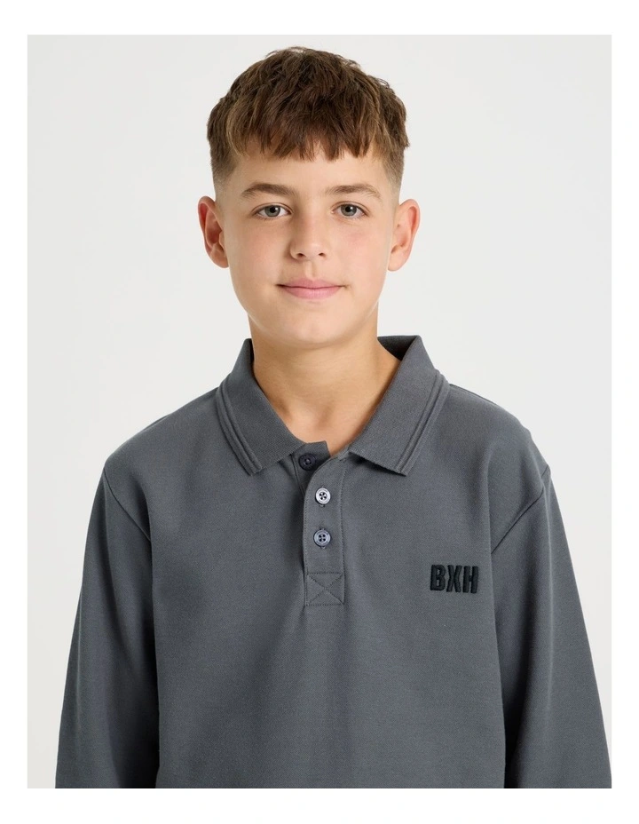 Long Sleeve Pique Polo in Charcoal image 4
