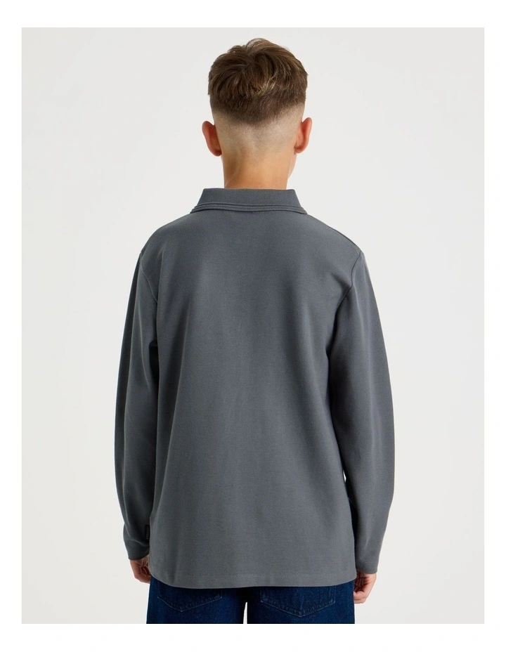 Long Sleeve Pique Polo in Charcoal image 5