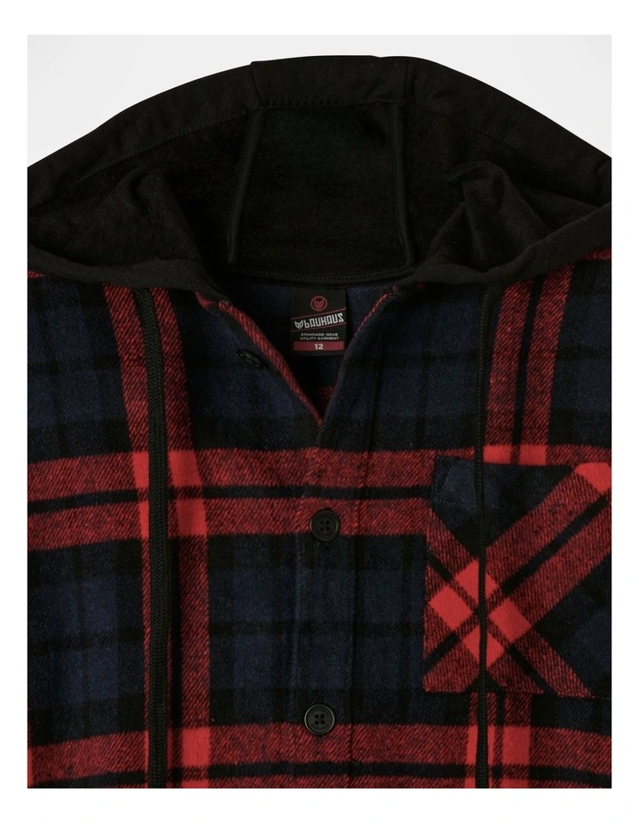 Brushed Felt Shacket With Fleece Hood in Red image 2