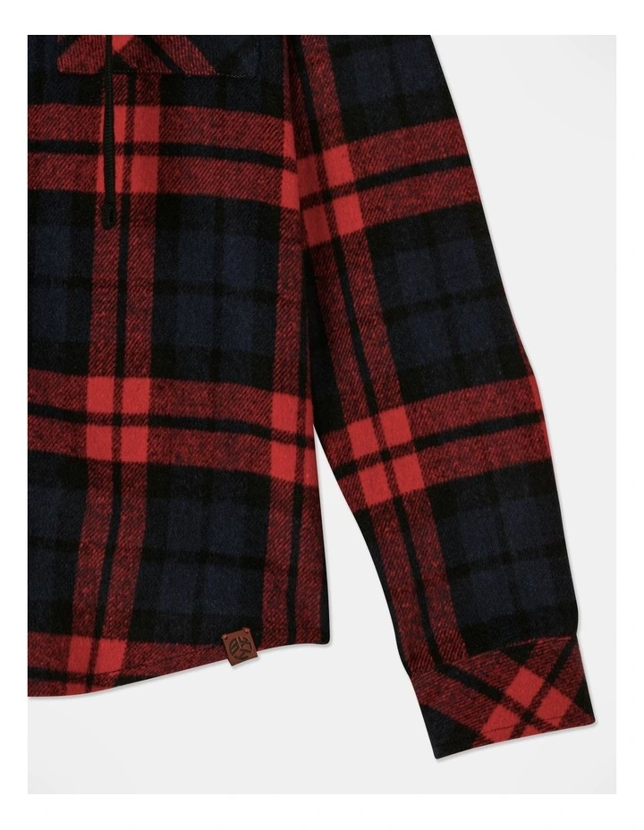 Brushed Felt Shacket With Fleece Hood in Red image 3