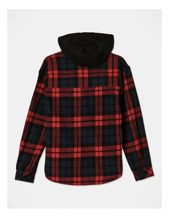 Brushed Felt Shacket With Fleece Hood in Red image 4