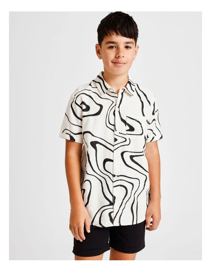 Linen All Over Print Shirt in Ecru image 1