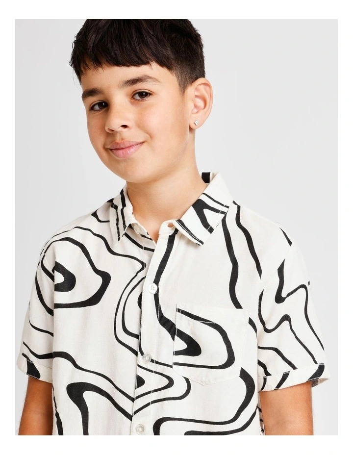 Linen All Over Print Shirt in Ecru image 3