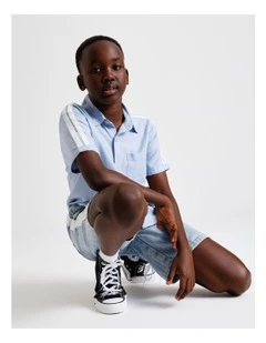 Linen Shirt with Shoulder Stripe in Blue