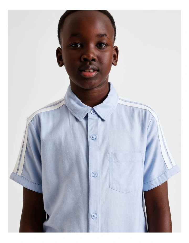 Linen Shirt with Shoulder Stripe in Blue image 2