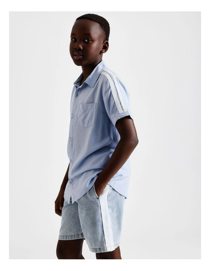 Linen Shirt with Shoulder Stripe in Blue image 3