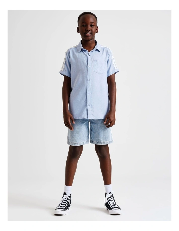 Linen Shirt with Shoulder Stripe in Blue image 4
