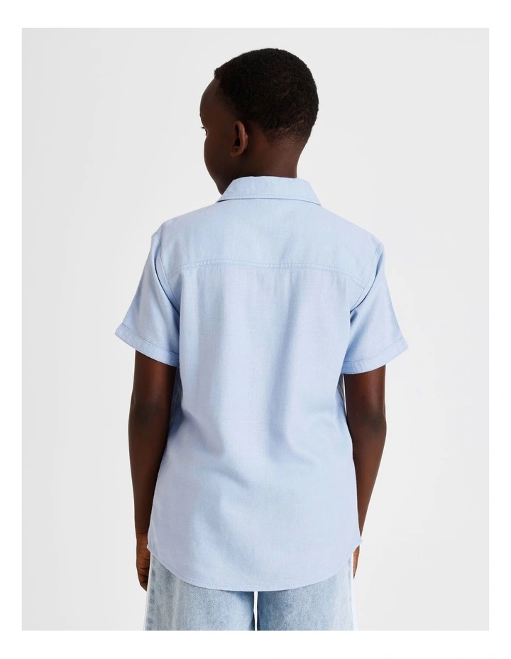 Linen Shirt with Shoulder Stripe in Blue image 5