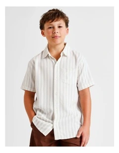 Linen All Over Print Shirt in Beige