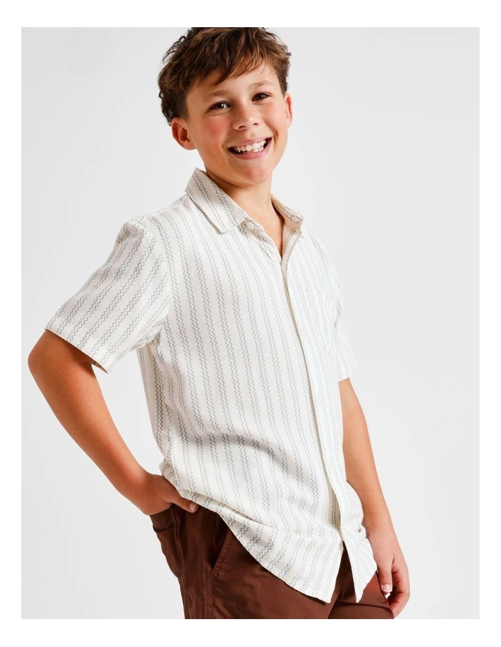 Linen All Over Print Shirt in Beige image 4