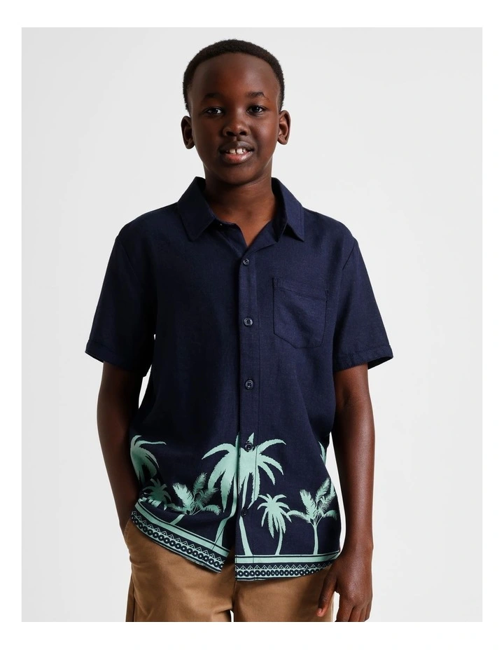 Linen All Over Print Shirt in Navy image 1