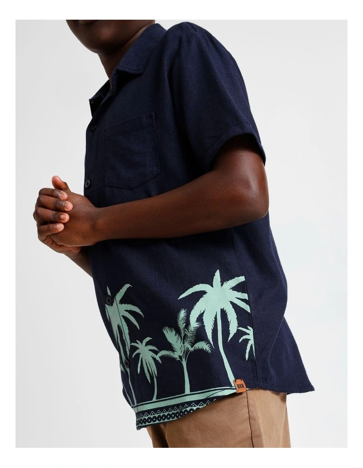 Linen All Over Print Shirt in Navy image 2