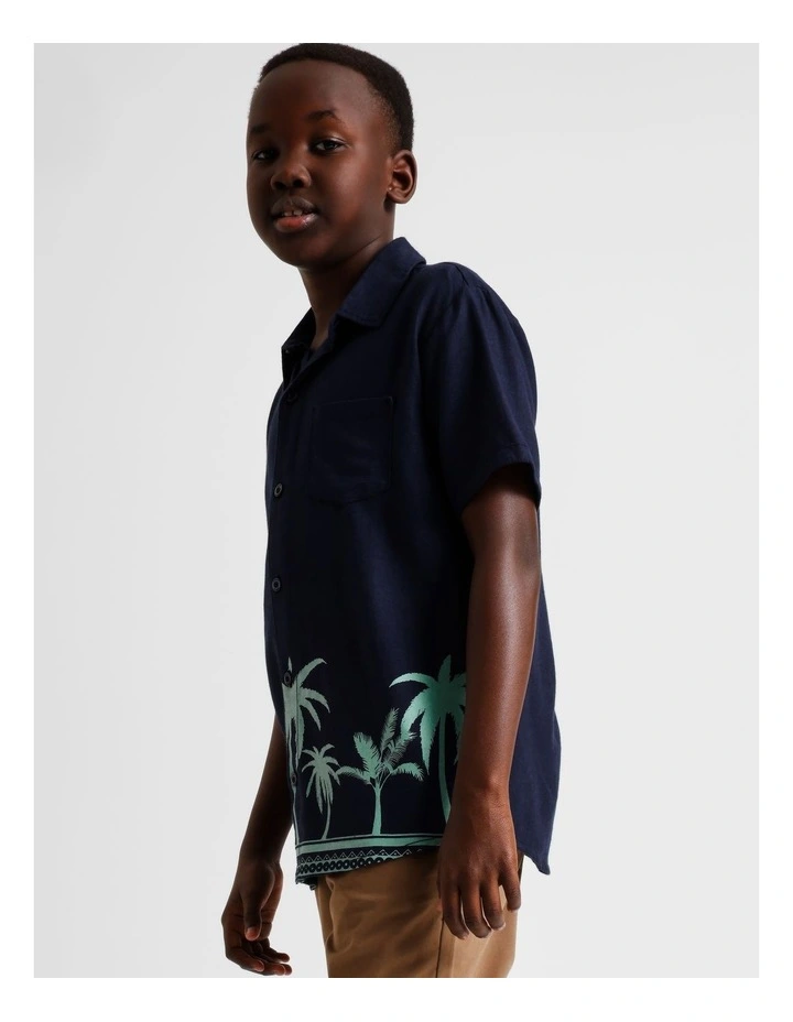 Linen All Over Print Shirt in Navy image 3