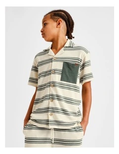 French Terry Resort Shirt in Green Stripe